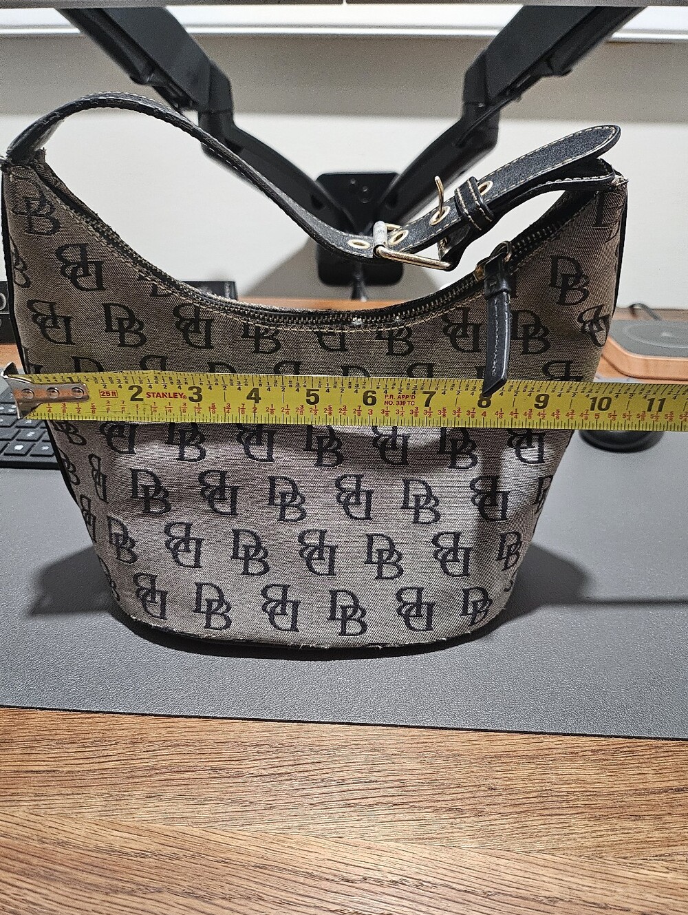 Dooney BOURKE Gray Canvas small Hobo Bag with Black Strap. - Picture 8 of 12